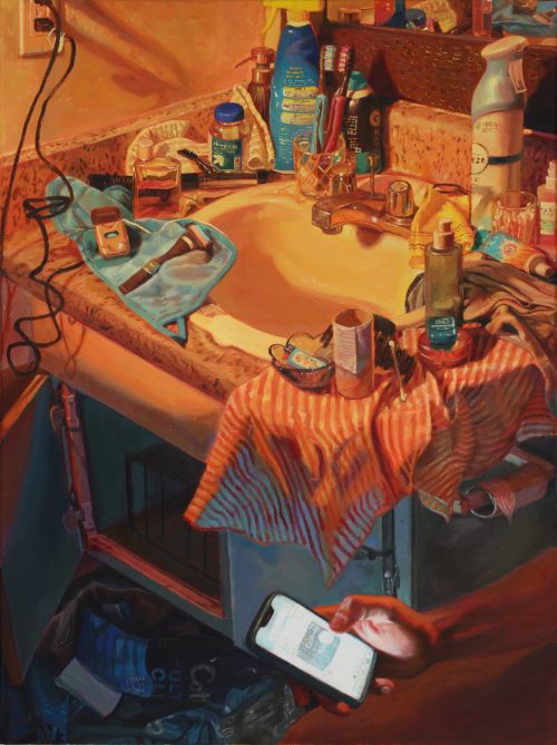 Owen Rival - Out of Toiler Paper, 2024  Acrylic on canvas, 18x24 inches / 61x45 cm